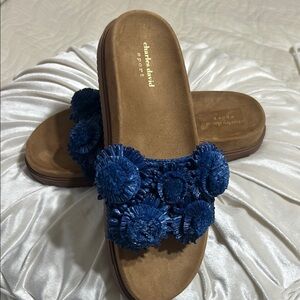 Charles David Blue and Brown Sandals with Ruffled Detail